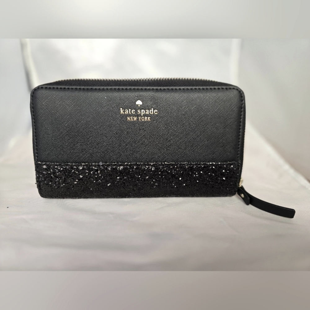 Kate Spade Wallet Greta Court NEDA Black Glitter Wallet - NWOT